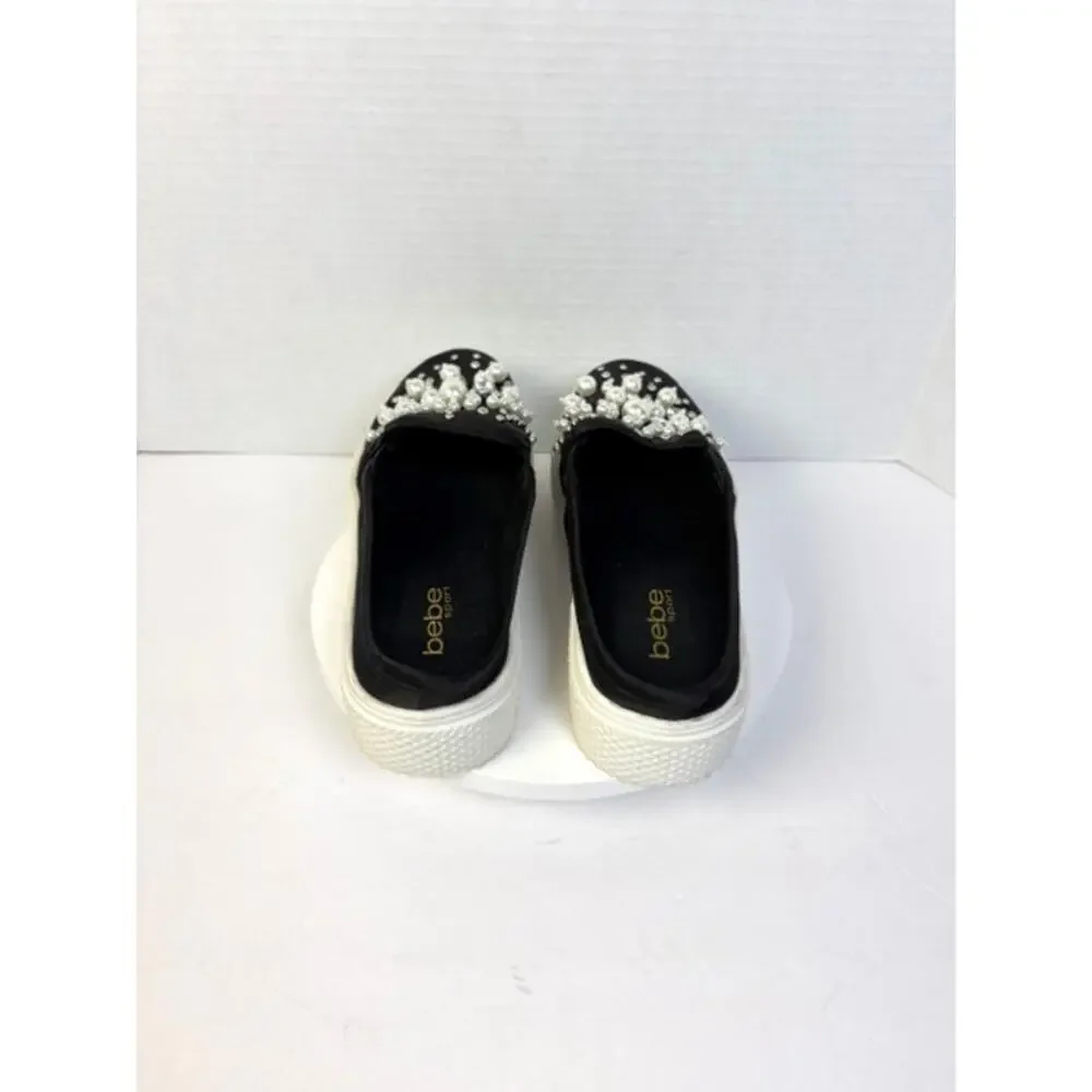 Bebe Sport Fynch Pearl Rhinestone Platform Slip On Sneakers Black Sz 6 Glam Girl